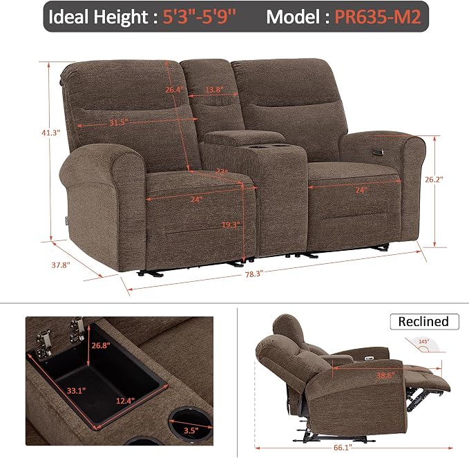 MCombo 78.3" Wall Hugger Power Loveseat Recliner Sofa - Image 3