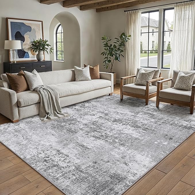 PureCozy 8x10 Grey Area Rug Washable Modern Abstract Living Room Carpet Non - Image 2