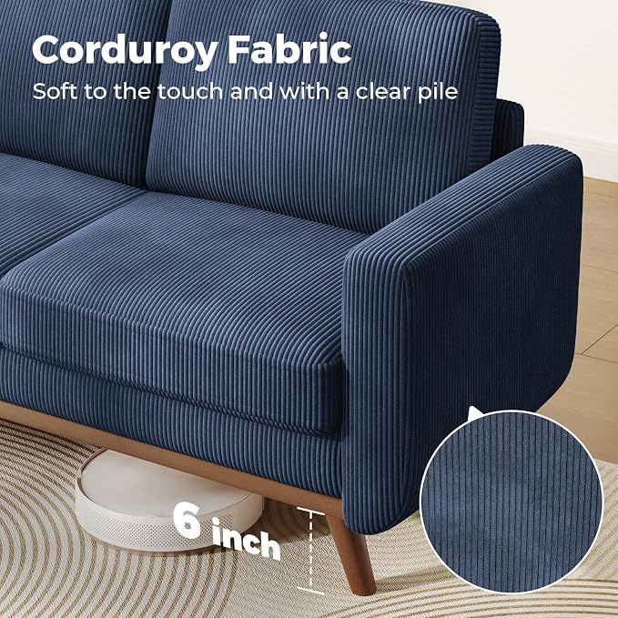 Vesgantti 68" Loveseat Sofa Dark Blue, Comfy Corduroy Couch - Image 5