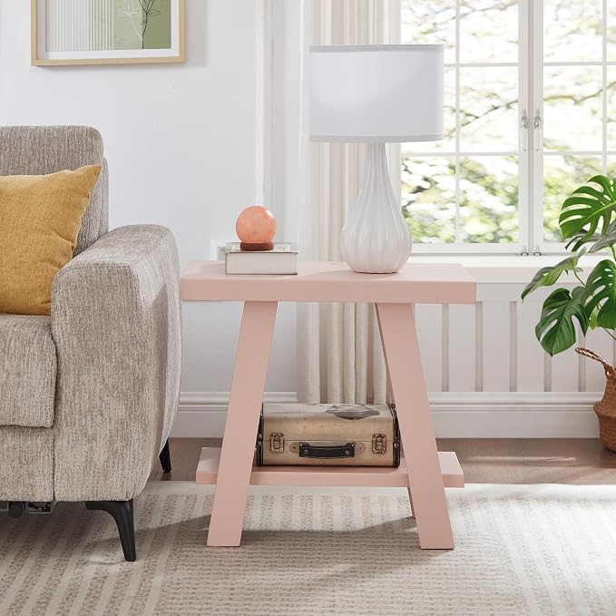 Roundhill Furniture Athens Contemporary Wood Shelf Side Table in Pink - Image 3