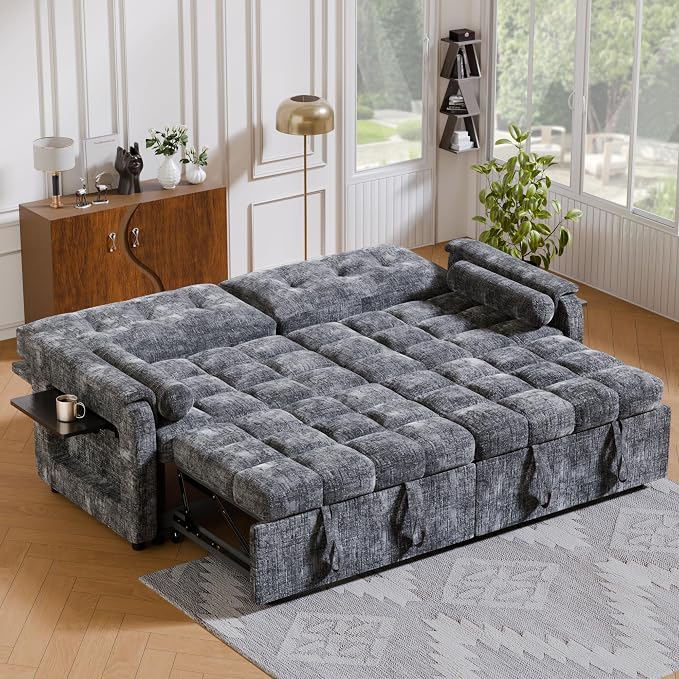 Convertible Sleeper Sofa Bed, 86 Inch Chenille Pull Out Couch - Image 6