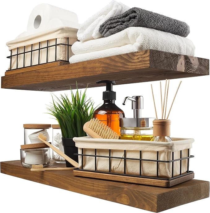 BAOBAB WORKSHOP Wood Floating Shelves, Bathroom Shelf 24 inch, Walnut Floating by BAOBABWORKSHOP