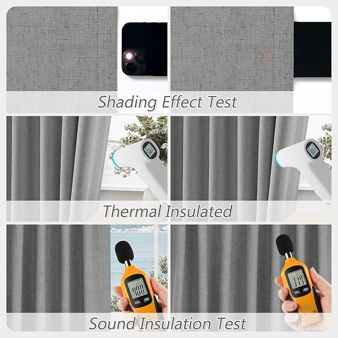 Guken Dark Grey 100% Blackout Linen Curtains 102 Inch Length 2 Panels Set - Image 5