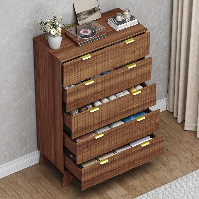 BORNOON 46" Tall Dresser for Bedroom, 6-Drawer Fluted Chest of Drawers - Image 5