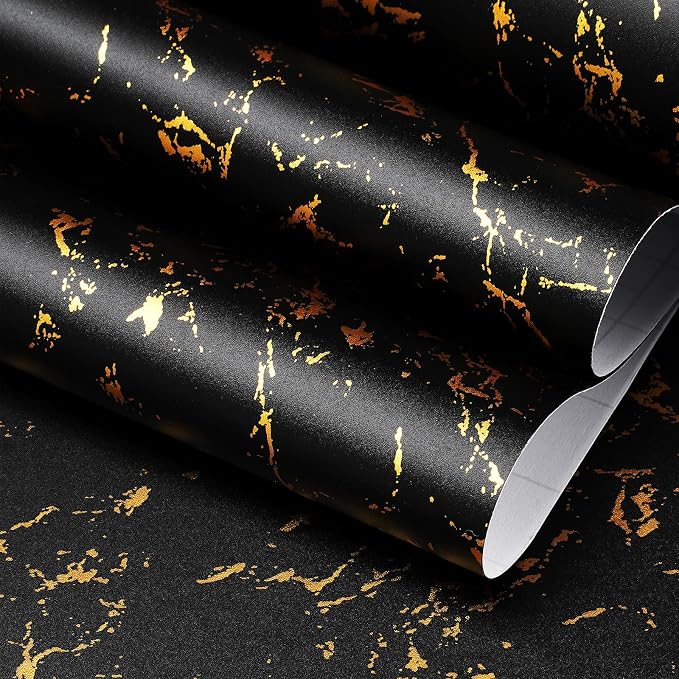FunStick 24"x200" Modern Black and Gold Wallpaper Peel and Stick Wallpaper by FunStick