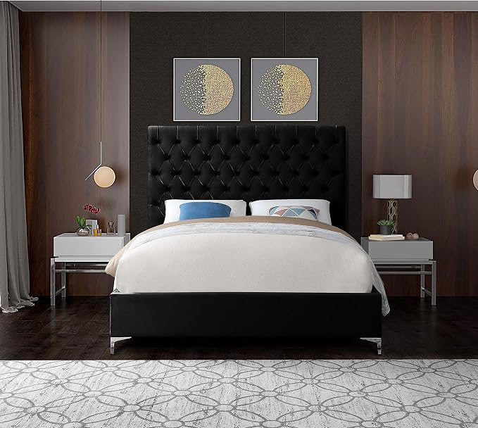 Meridian Furniture Cruz Collection Modern | Contemporary Velvet Upholstered Bed - Image 8