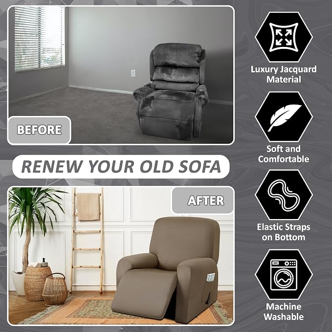 ULTICOR 4-Piece, 1 Seat Recliner Cover, Yarn Dyed Reclining Chair Covers - Image 4