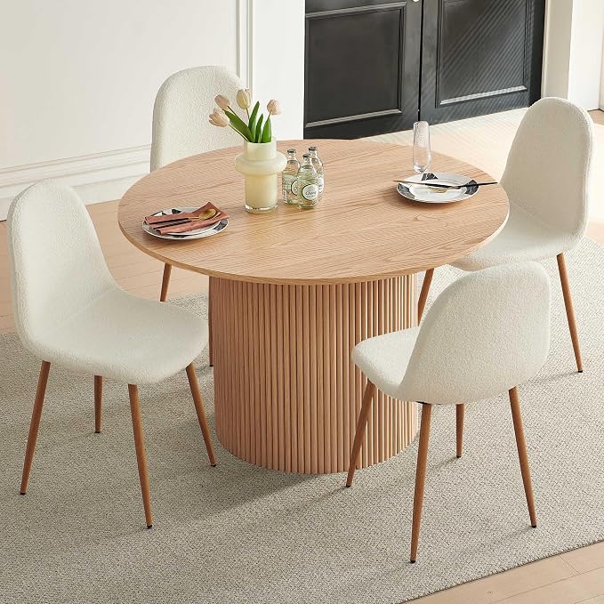 Dining Table Set for 4, Mid Century Modern 47 Inch Wooden Round Dining Table Set - Image 7