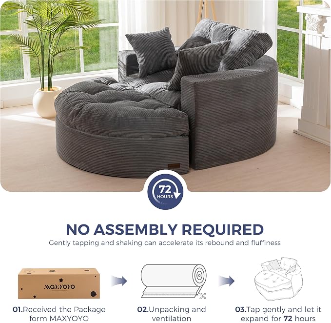 MAXYOYO Oversized Round Chaise Lounge Sofa, Upholstered Lounge Chair - Image 7