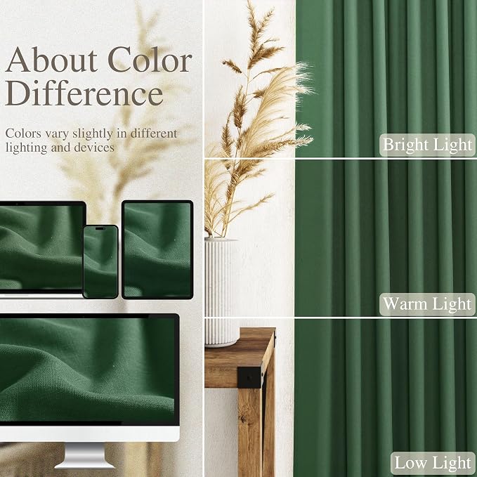 Green Semi Sheer Curtains 120 Inches Long 2 Panels Set Back Tab Loop Pocket - Image 4