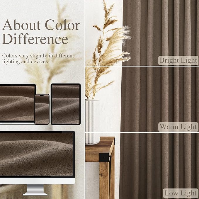Nanspring Light Brown Semi Sheer Linen Curtains 72 Inch Length - Image 4