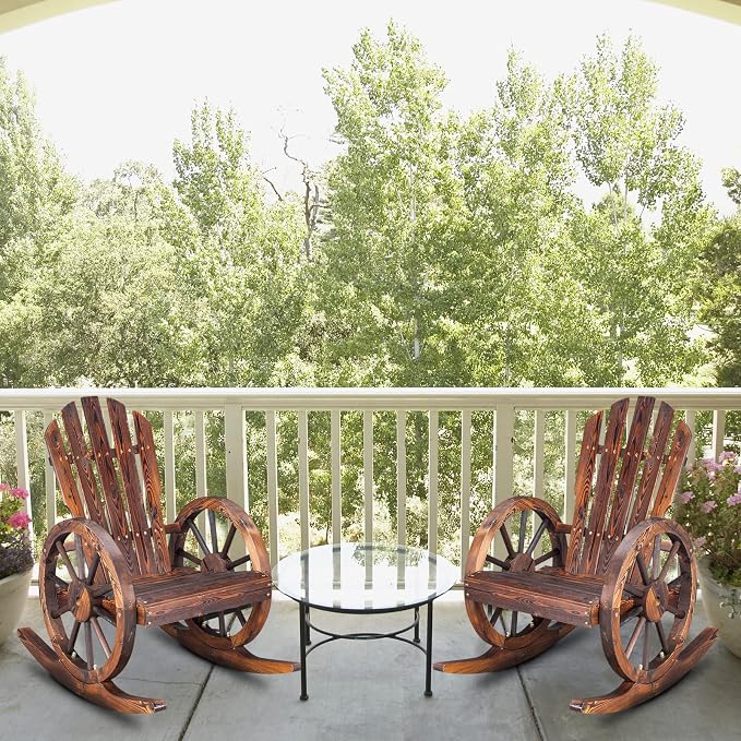 Outvita Adirondack Rocking Chair, Wood Wagon Rocker, Outdoor Wooden Carbonized - Image 8