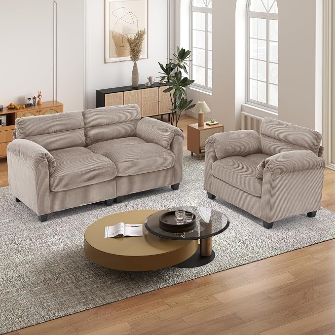 HAOMARKETS Corduroy Sofa Set, Upholstered Armchair and Loveseat - Image 3