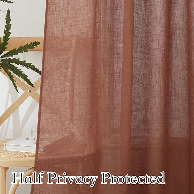 RYB HOME 108 inch Terracotta Fall Curtains Linen Woven - Image 4