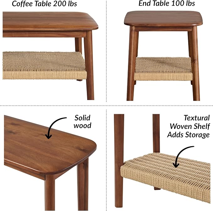 Alaterre Furniture Calais 3-Piece Solid Wood Coffee Table Set - Image 5