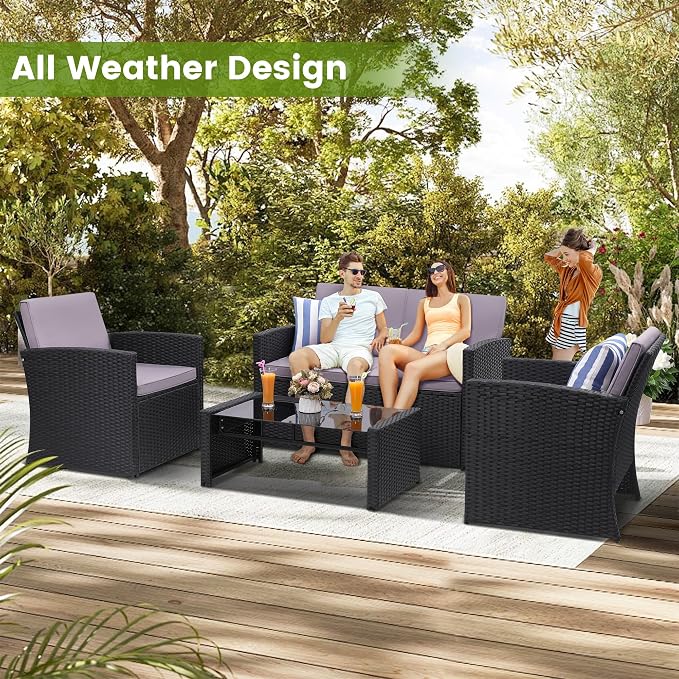 KROFEM 4-Piece Patio Furniture Set, Wicker Outdoor Rattan Sectional Sofa - Image 3