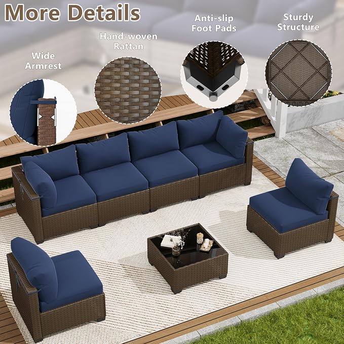 LOUVIXA 7 Piece Outdoor Patio Furniture Set, Outdoor Sectional Sofa, Wicker - Image 4