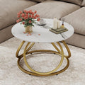 O&K FURNITURE Gold Round Coffee Table, Faux Marble Top by OKFURNITURE