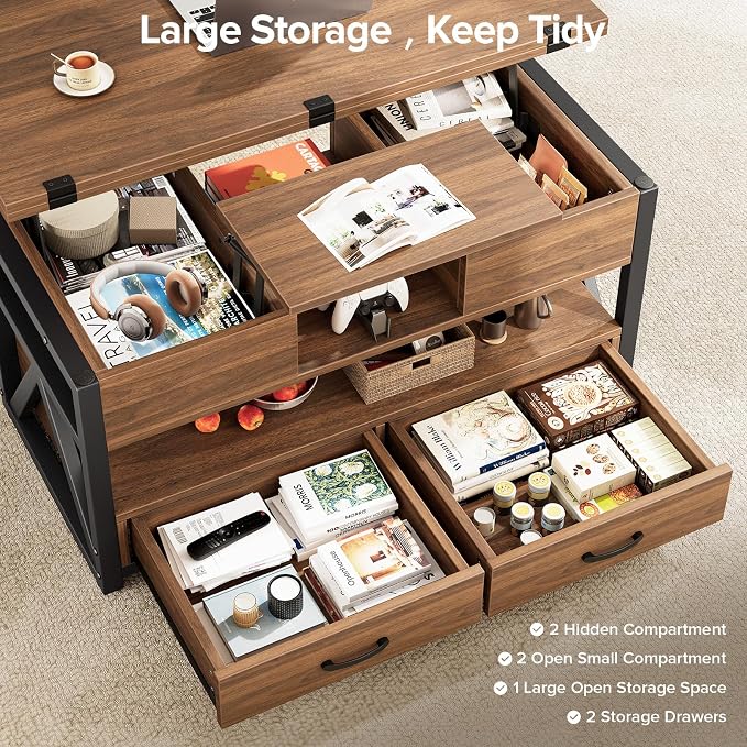 Memobarco 40" Lift Top Coffee Table, 4 in 1 Multi-Function Lift Coffee Tables - Image 4