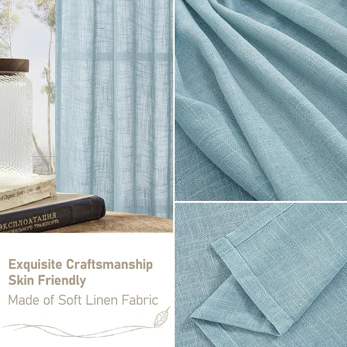 LAMIT Stone Blue Linen Curtains 54 Inch Length 2 Panels, Light Filtering Panels - Image 6
