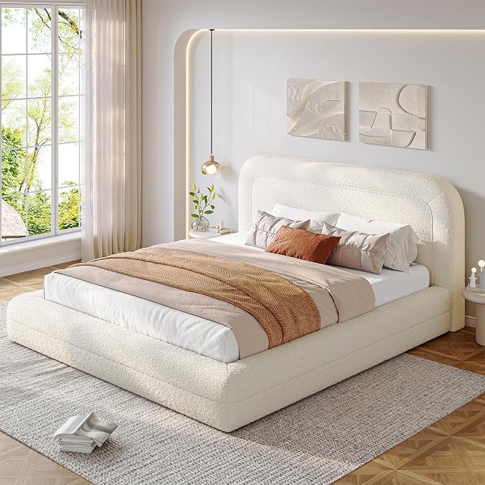 Homkdom Cloud Bed Frame with Headboard, Upholstered Soft Full Bed Frame with - Image 8