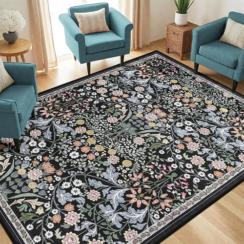 Area Rug Living Room Rugs: Floral 5x7 Washable Rug Vintage Soft Boho Non-Slip - Image 2