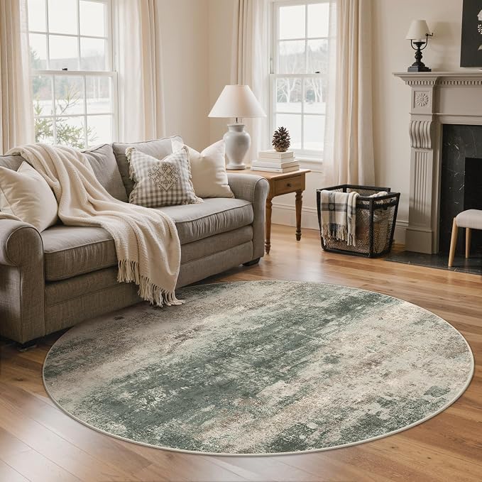 Round Rugs 4FT for Living Room Bedroom, Modern Abstract Machine Washable Circle - Image 2