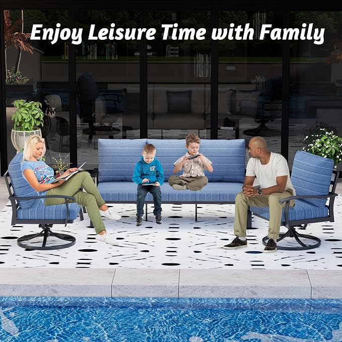 HOMREST Patio Furniture Sets 4 PCS Outdoor Metal Conversation Sets, 360 Degree - Image 7