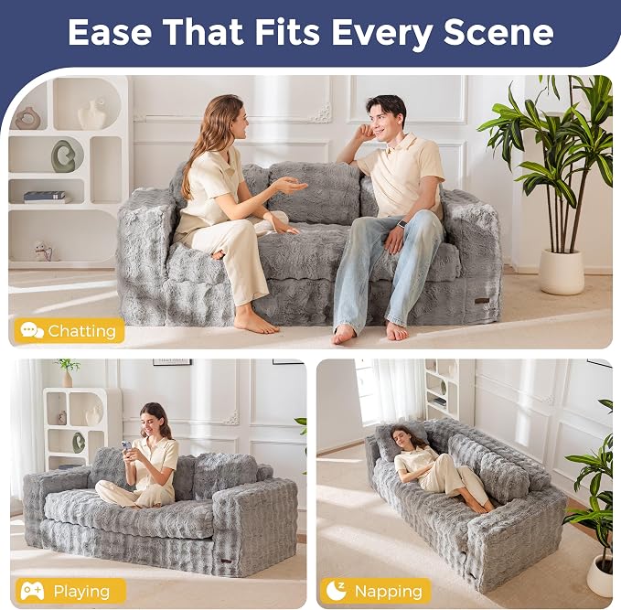 MAXYOYO 3 Seater Sofa for Living Room, Tufted Boneless Couch Bubbled Sofa Couch - Image 4