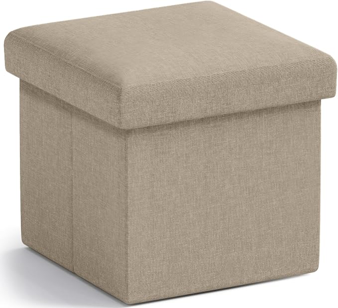 Ornavo Home Small Storage Ottoman Foldable Collapsible Cube Square Linen by OrnavoHome