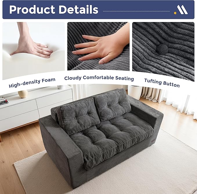 MAXYOYO Loveseat Sofa Couch, Upholstered Bean Bag Chair Cloud 2-Seat - Image 5