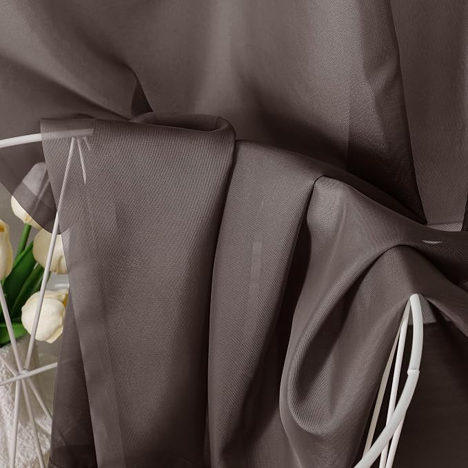 Aiyufeng Chocolate Brown Sheer Curtains 90 Inches Long 2 Panels, Solid Voile - Image 6
