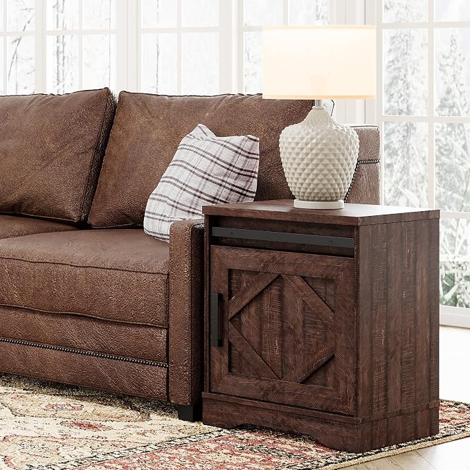 WAMPAT 24.3" H End Table for Living Room, Rustic Nightstand by WAMPAT