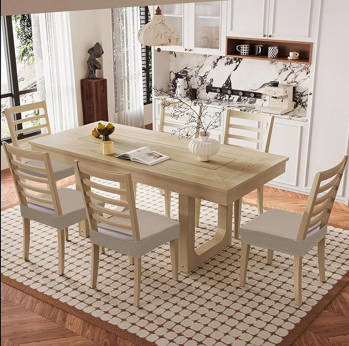 Smiry Waterproof Seat Covers for Dining Room Chairs Set of 6, Stretch Jacquard - Image 8