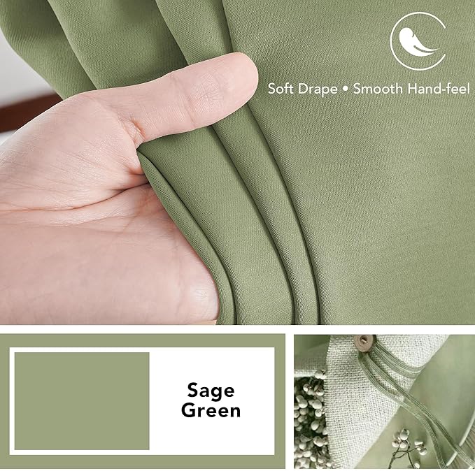Deconovo Blackout Curtains, Thermal Insulated, W52 x L54 2 Panels, Back Tab - Image 7