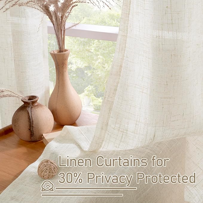 LAMIT Natural Linen Semi Sheer Curtains 63 Inch - Image 5
