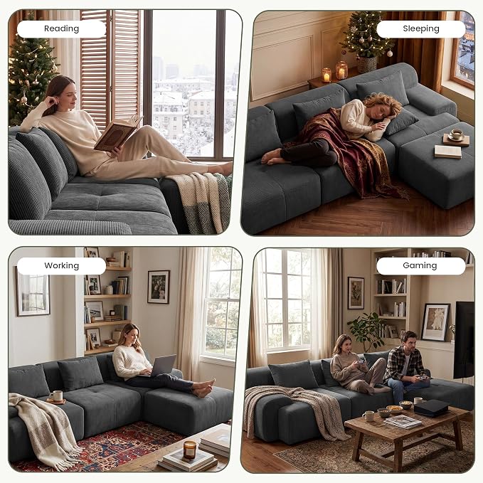 GRUSIGN 118'' Modular Sectional Oversized Boneless Couch, Tufted Cloud - Image 5