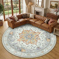 RELEANY Area Rugs Round 10ft Washable Non-Slip, Floral Vintage Distress Print by RELEANY
