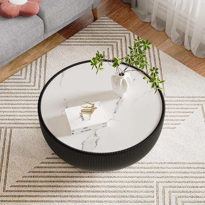 SSLine Bowl-Shape Coffee Table Modern Sintered Stone Top Coffee Table in Black - Image 4
