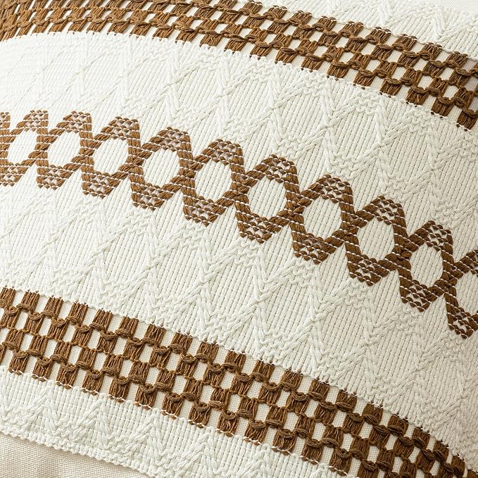 MIULEE Set of 2 Coco Brown Boho Decorative Pillow Covers 18x18 Inch Farmhouse - Image 4
