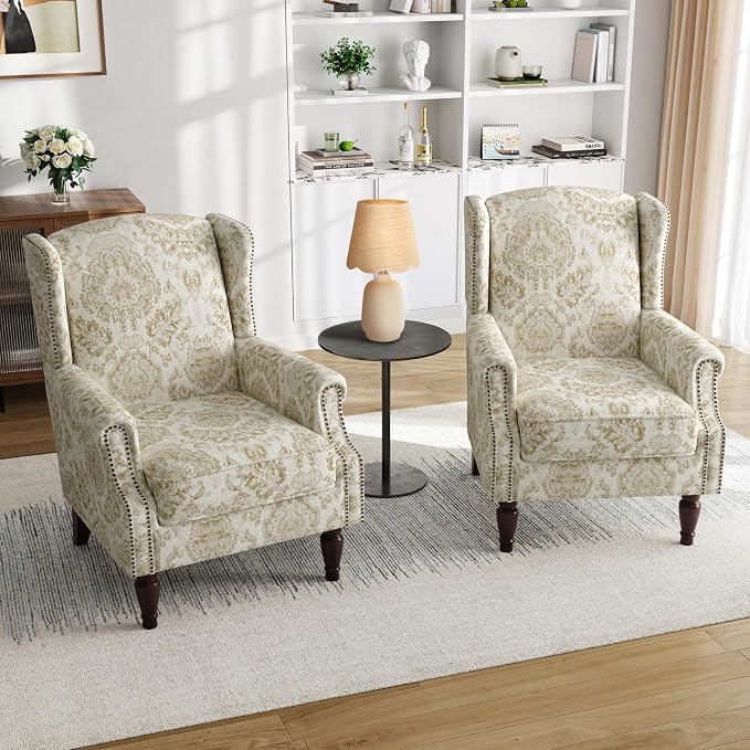 Pia Ricco Set of 2 Floral Accent Chairs, High Back Upholstered Armchairs - Image 8