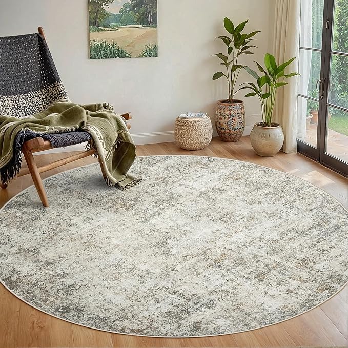 Round Rug 5ft Circle Rug Washable: Carpet Small Circular Area Rug by Aelenmu