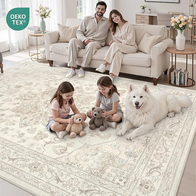 Area Rugs 9x12 Living Room: Vintage Boho Neutral Washable Rug Indoor Soft Large - Image 7