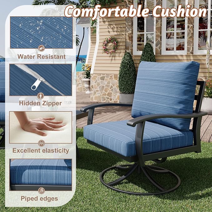 HOMREST Patio Furniture Sets 4 PCS Outdoor Metal Conversation Sets, 360 Degree - Image 4