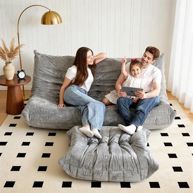 Bean Bag Ottoman, Memory Foam Lazy Bean Bag Sofa, Fireside Chair Foot Rest - Image 4