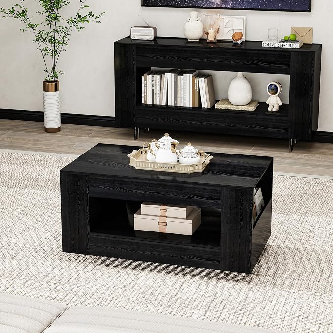 35" Wood Coffee Table for Living Room, Sides Storage - Image 7