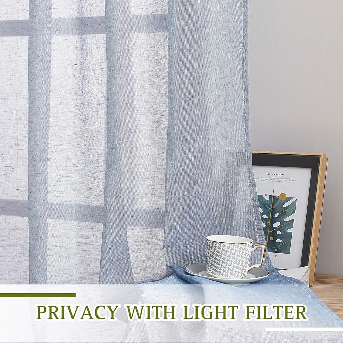 NICETOWN Linen Textured Semi Sheer Curtains 84 inches Length, Eyelet Top - Image 3
