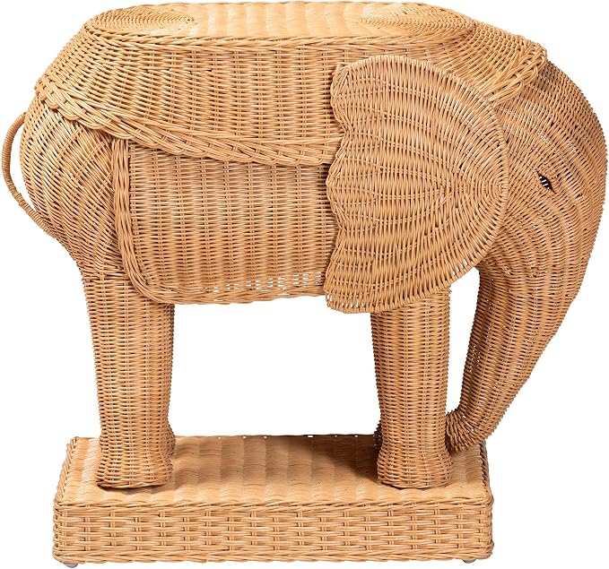 Bali & pari Elissa Bohemian Light Honey Rattan Elephant End Table - Image 4