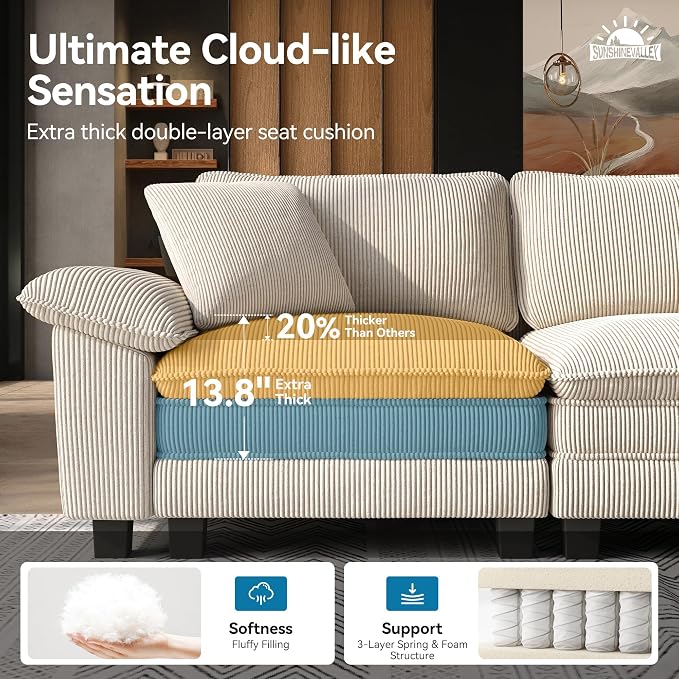 SUNSHINE VALLEY Sofa and Loveseat Set, Oversized Corduroy Modular Love seat and - Image 3