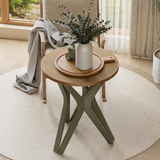 Pedestal Farmhouse End Table Set of 2, Distressed Top - Image 6